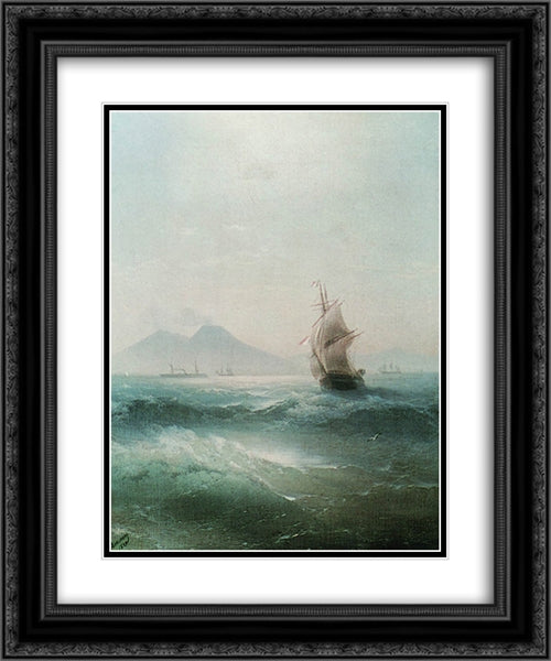 The Bay of Naples. View of Vesuvius 20x24 Black Ornate Wood Framed Art Print Poster with Double Matting by Aivazovsky, Ivan