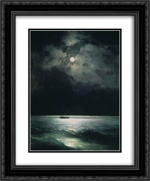 The Black Sea at night 20x24 Black Ornate Wood Framed Art Print Poster with Double Matting by Aivazovsky, Ivan