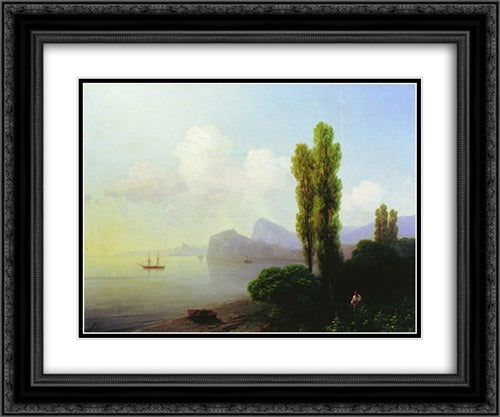 View of Sudak Bay 24x20 Black Ornate Wood Framed Art Print Poster with Double Matting by Aivazovsky, Ivan