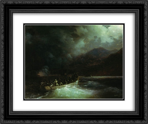 Heroine Bobolina with hunters breaks under a hail of shots on a boat through the Turkish fleet 24x20 Black Ornate Wood Framed Art Print Poster with Double Matting by Aivazovsky, Ivan