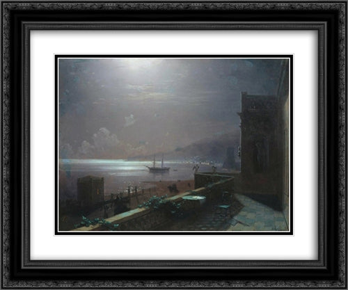 Moonlight in Feodosia 24x20 Black Ornate Wood Framed Art Print Poster with Double Matting by Aivazovsky, Ivan