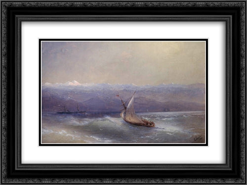 Sea on the mountains background 24x18 Black Ornate Wood Framed Art Print Poster with Double Matting by Aivazovsky, Ivan