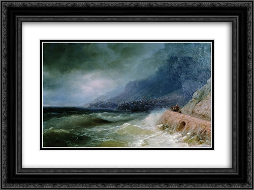 Surf near coast of Crimea 24x18 Black Ornate Wood Framed Art Print Poster with Double Matting by Aivazovsky, Ivan