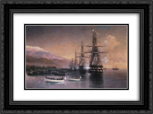 The landing to Subashi 24x18 Black Ornate Wood Framed Art Print Poster with Double Matting by Aivazovsky, Ivan