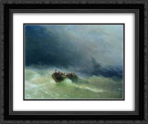 The Shipwreck 24x20 Black Ornate Wood Framed Art Print Poster with Double Matting by Aivazovsky, Ivan