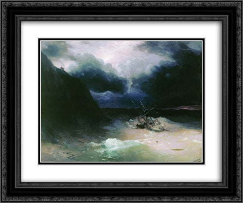 Sailing in a storm 24x20 Black Ornate Wood Framed Art Print Poster with Double Matting by Aivazovsky, Ivan