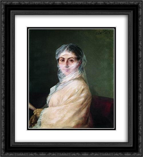 Portrait of the Artist's Wife Anna Burnazyan 20x22 Black Ornate Wood Framed Art Print Poster with Double Matting by Aivazovsky, Ivan