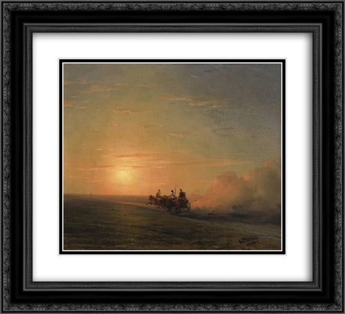 Troika in the steppe 22x20 Black Ornate Wood Framed Art Print Poster with Double Matting by Aivazovsky, Ivan