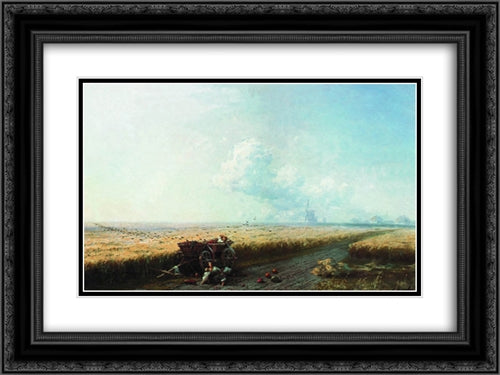 During the harvest in Ukraine 24x18 Black Ornate Wood Framed Art Print Poster with Double Matting by Aivazovsky, Ivan