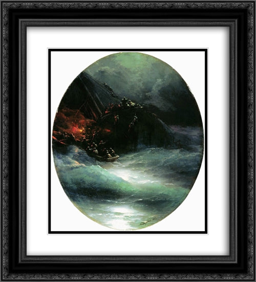 Wreck of a Merchant Ship in the Open Sea (Shipwreck) 20x22 Black Ornate Wood Framed Art Print Poster with Double Matting by Aivazovsky, Ivan