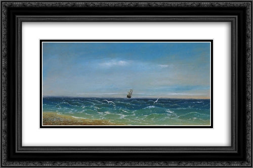 Sailing in the sea 24x16 Black Ornate Wood Framed Art Print Poster with Double Matting by Aivazovsky, Ivan