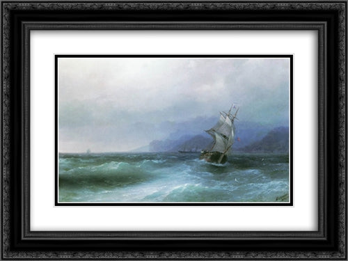 Sailing in the sea 24x18 Black Ornate Wood Framed Art Print Poster with Double Matting by Aivazovsky, Ivan