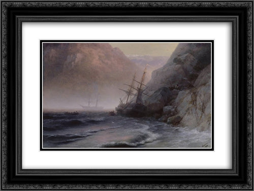 Smugglers 24x18 Black Ornate Wood Framed Art Print Poster with Double Matting by Aivazovsky, Ivan