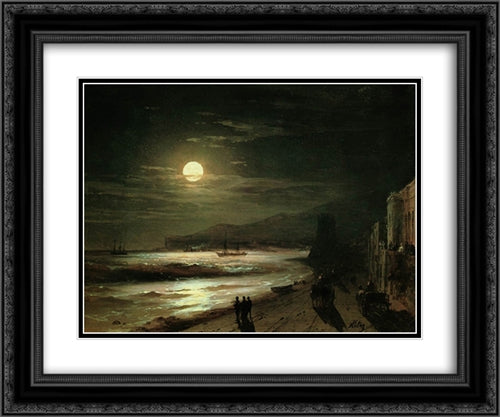 Moon Night 24x20 Black Ornate Wood Framed Art Print Poster with Double Matting by Aivazovsky, Ivan