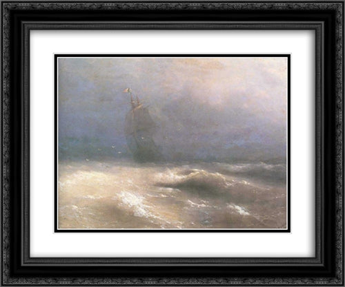 Tempest by coast of Nice 24x20 Black Ornate Wood Framed Art Print Poster with Double Matting by Aivazovsky, Ivan