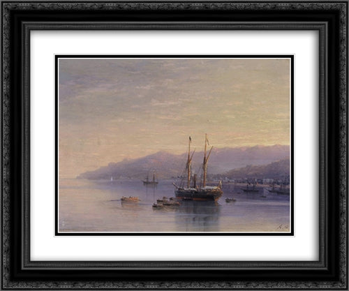 The Bay of Yalta 24x20 Black Ornate Wood Framed Art Print Poster with Double Matting by Aivazovsky, Ivan