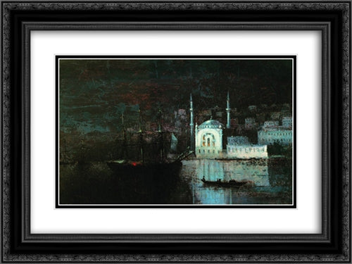 Night Constantinople 24x18 Black Ornate Wood Framed Art Print Poster with Double Matting by Aivazovsky, Ivan