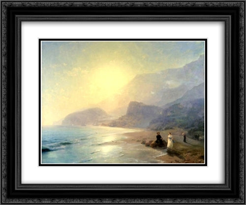 Pushkin and Countess Raevskaya by the sea near Gurzuf and Partenit 24x20 Black Ornate Wood Framed Art Print Poster with Double Matting by Aivazovsky, Ivan