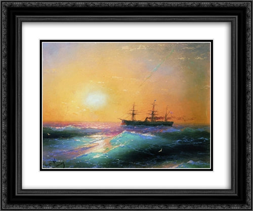 Sunset at Sea 24x20 Black Ornate Wood Framed Art Print Poster with Double Matting by Aivazovsky, Ivan