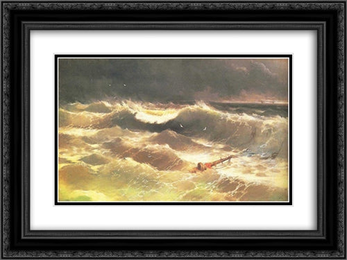 Tempest 24x18 Black Ornate Wood Framed Art Print Poster with Double Matting by Aivazovsky, Ivan