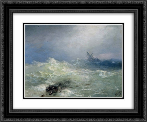 The Tempest 24x20 Black Ornate Wood Framed Art Print Poster with Double Matting by Aivazovsky, Ivan