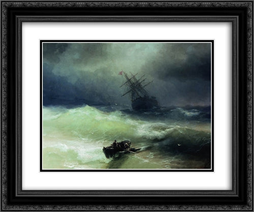 The Tempest 24x20 Black Ornate Wood Framed Art Print Poster with Double Matting by Aivazovsky, Ivan