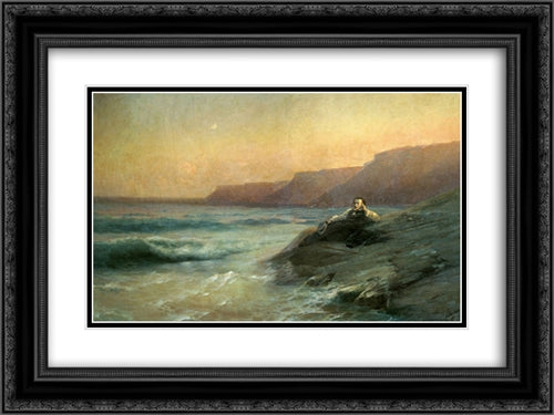 Pushkin on the coast Black Sea 24x18 Black Ornate Wood Framed Art Print Poster with Double Matting by Aivazovsky, Ivan