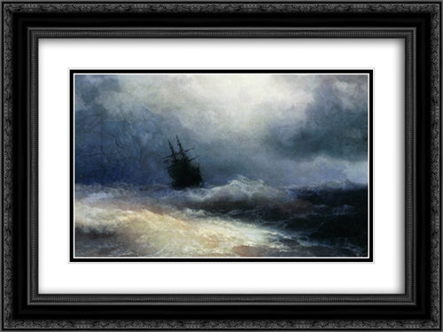 Ship in a storm 24x18 Black Ornate Wood Framed Art Print Poster with Double Matting by Aivazovsky, Ivan