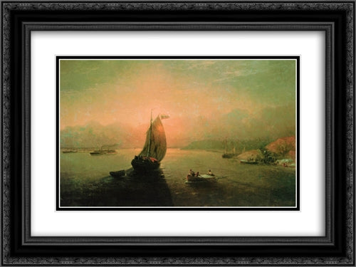 Volga 24x18 Black Ornate Wood Framed Art Print Poster with Double Matting by Aivazovsky, Ivan