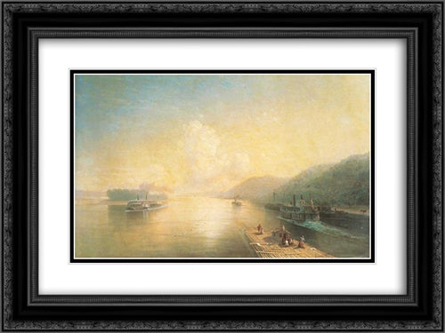 Volga near Zhigulevskie hill 24x18 Black Ornate Wood Framed Art Print Poster with Double Matting by Aivazovsky, Ivan