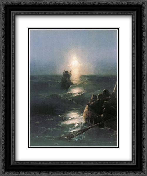 Jesus walks on water 20x24 Black Ornate Wood Framed Art Print Poster with Double Matting by Aivazovsky, Ivan