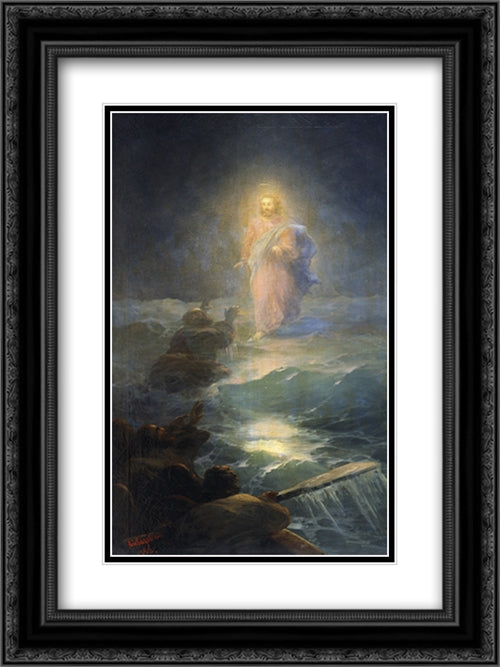 Jesus walks on water 18x24 Black Ornate Wood Framed Art Print Poster with Double Matting by Aivazovsky, Ivan