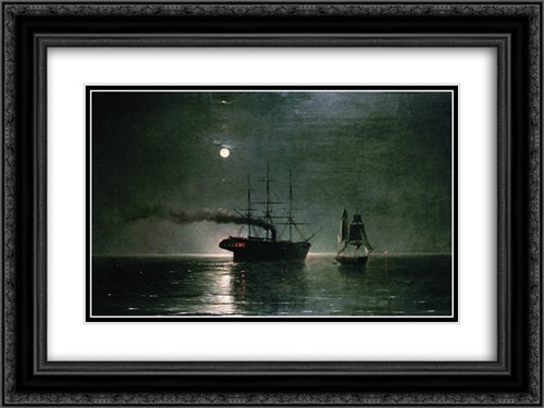 Ships in the stillness of the night 24x18 Black Ornate Wood Framed Art Print Poster with Double Matting by Aivazovsky, Ivan