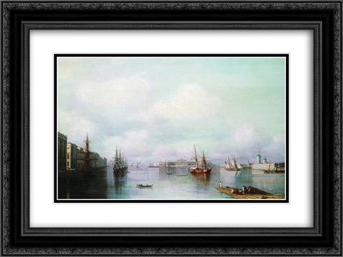 View of Peterburg 24x18 Black Ornate Wood Framed Art Print Poster with Double Matting by Aivazovsky, Ivan