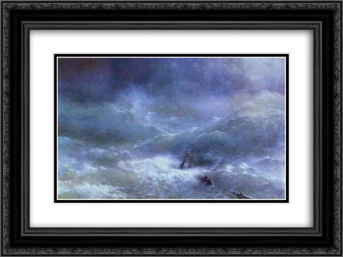 Storm 24x18 Black Ornate Wood Framed Art Print Poster with Double Matting by Aivazovsky, Ivan