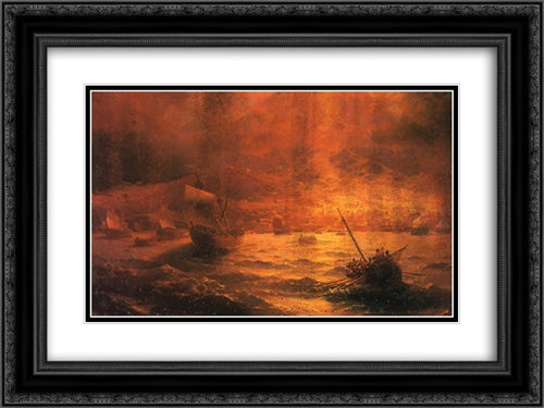 The Ruins of Pompeii 24x18 Black Ornate Wood Framed Art Print Poster with Double Matting by Aivazovsky, Ivan