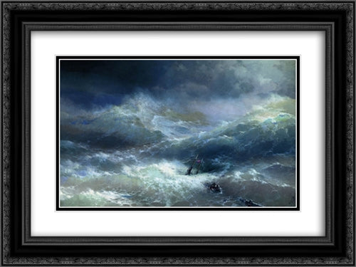 Wave 24x18 Black Ornate Wood Framed Art Print Poster with Double Matting by Aivazovsky, Ivan