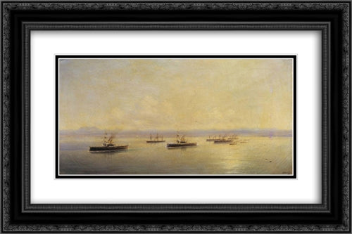 Fleet in Sevastopol 24x16 Black Ornate Wood Framed Art Print Poster with Double Matting by Aivazovsky, Ivan