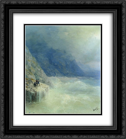 Rocks in the mist 20x22 Black Ornate Wood Framed Art Print Poster with Double Matting by Aivazovsky, Ivan