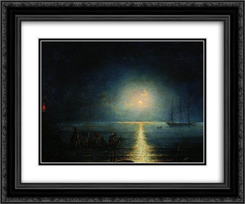 Smugglers 24x20 Black Ornate Wood Framed Art Print Poster with Double Matting by Aivazovsky, Ivan