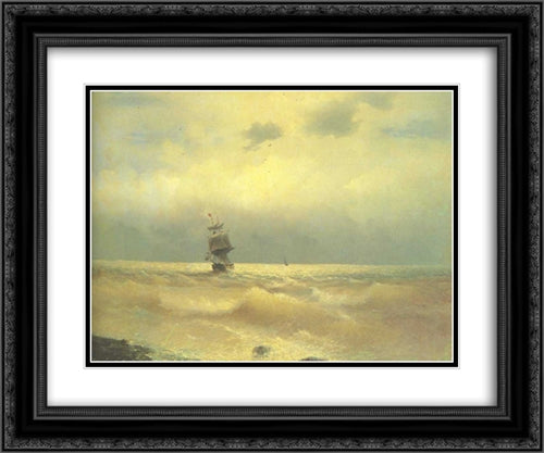 The ship near coast 24x20 Black Ornate Wood Framed Art Print Poster with Double Matting by Aivazovsky, Ivan