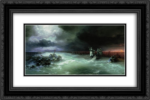 Passage of the Jews through the Red Sea 24x16 Black Ornate Wood Framed Art Print Poster with Double Matting by Aivazovsky, Ivan