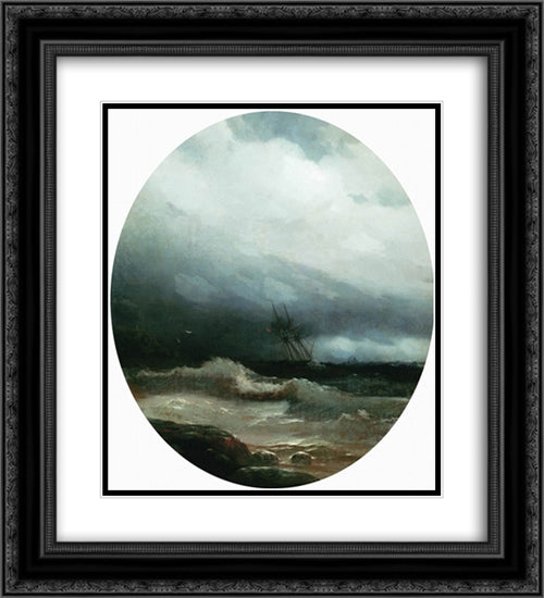 Ship in a storm 20x22 Black Ornate Wood Framed Art Print Poster with Double Matting by Aivazovsky, Ivan