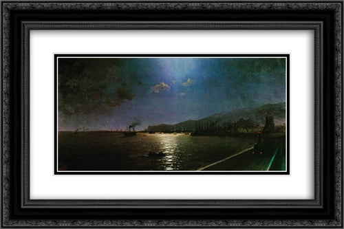 First train in Feodosia 24x16 Black Ornate Wood Framed Art Print Poster with Double Matting by Aivazovsky, Ivan