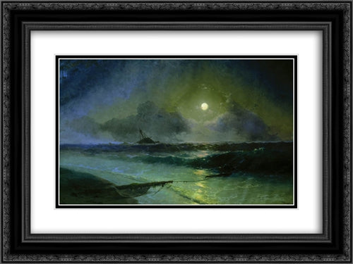 Moonrise in Feodosia 24x18 Black Ornate Wood Framed Art Print Poster with Double Matting by Aivazovsky, Ivan