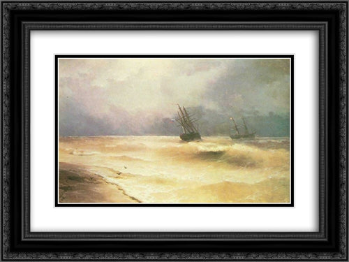 Surf near coast of Crimea 24x18 Black Ornate Wood Framed Art Print Poster with Double Matting by Aivazovsky, Ivan