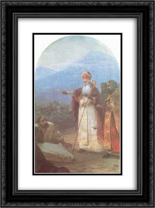 The baptism of Armenians 18x24 Black Ornate Wood Framed Art Print Poster with Double Matting by Aivazovsky, Ivan