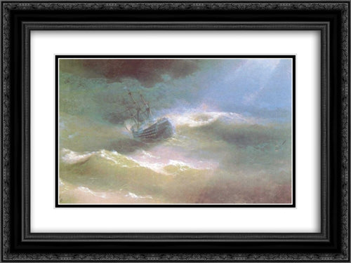 The Mary Caught in a Storm 24x18 Black Ornate Wood Framed Art Print Poster with Double Matting by Aivazovsky, Ivan