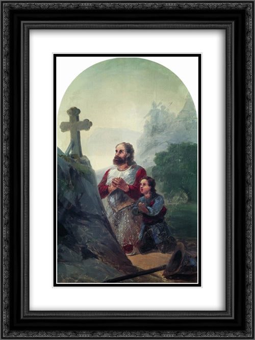 The vow before Avaraisk battle 18x24 Black Ornate Wood Framed Art Print Poster with Double Matting by Aivazovsky, Ivan