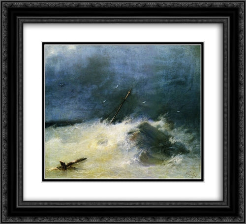 Storm at Sea 22x20 Black Ornate Wood Framed Art Print Poster with Double Matting by Aivazovsky, Ivan